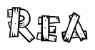 The clipart image shows the name Rea stylized to look like it is constructed out of separate wooden planks or boards, with each letter having wood grain and plank-like details.
