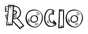 The clipart image shows the name Rocio stylized to look like it is constructed out of separate wooden planks or boards, with each letter having wood grain and plank-like details.