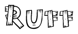 The image contains the name Ruff written in a decorative, stylized font with a hand-drawn appearance. The lines are made up of what appears to be planks of wood, which are nailed together