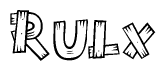 The image contains the name Rulx written in a decorative, stylized font with a hand-drawn appearance. The lines are made up of what appears to be planks of wood, which are nailed together