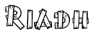 The image contains the name Riadh written in a decorative, stylized font with a hand-drawn appearance. The lines are made up of what appears to be planks of wood, which are nailed together