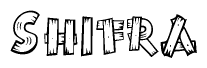 The image contains the name Shifra written in a decorative, stylized font with a hand-drawn appearance. The lines are made up of what appears to be planks of wood, which are nailed together