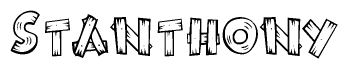 The clipart image shows the name Stanthony stylized to look as if it has been constructed out of wooden planks or logs. Each letter is designed to resemble pieces of wood.