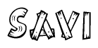 The clipart image shows the name Savi stylized to look like it is constructed out of separate wooden planks or boards, with each letter having wood grain and plank-like details.