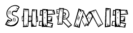 The image contains the name Shermie written in a decorative, stylized font with a hand-drawn appearance. The lines are made up of what appears to be planks of wood, which are nailed together