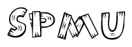 The clipart image shows the name Spmu stylized to look as if it has been constructed out of wooden planks or logs. Each letter is designed to resemble pieces of wood.