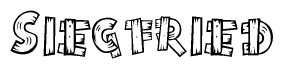 The image contains the name Siegfried written in a decorative, stylized font with a hand-drawn appearance. The lines are made up of what appears to be planks of wood, which are nailed together