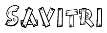 The clipart image shows the name Savitri stylized to look as if it has been constructed out of wooden planks or logs. Each letter is designed to resemble pieces of wood.