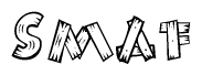 The image contains the name Smaf written in a decorative, stylized font with a hand-drawn appearance. The lines are made up of what appears to be planks of wood, which are nailed together