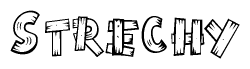 The image contains the name Strechy written in a decorative, stylized font with a hand-drawn appearance. The lines are made up of what appears to be planks of wood, which are nailed together