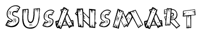 The image contains the name Susansmart written in a decorative, stylized font with a hand-drawn appearance. The lines are made up of what appears to be planks of wood, which are nailed together