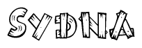 The clipart image shows the name Sydna stylized to look as if it has been constructed out of wooden planks or logs. Each letter is designed to resemble pieces of wood.