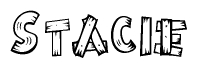 The clipart image shows the name Stacie stylized to look like it is constructed out of separate wooden planks or boards, with each letter having wood grain and plank-like details.