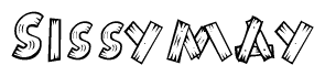 The image contains the name Sissymay written in a decorative, stylized font with a hand-drawn appearance. The lines are made up of what appears to be planks of wood, which are nailed together