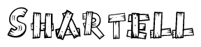 The clipart image shows the name Shartell stylized to look as if it has been constructed out of wooden planks or logs. Each letter is designed to resemble pieces of wood.