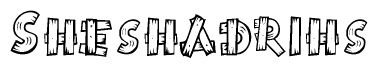The clipart image shows the name Sheshadrihs stylized to look like it is constructed out of separate wooden planks or boards, with each letter having wood grain and plank-like details.