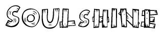 The image contains the name Soulshine written in a decorative, stylized font with a hand-drawn appearance. The lines are made up of what appears to be planks of wood, which are nailed together