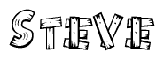 The clipart image shows the name Steve stylized to look like it is constructed out of separate wooden planks or boards, with each letter having wood grain and plank-like details.