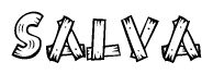 The clipart image shows the name Salva stylized to look as if it has been constructed out of wooden planks or logs. Each letter is designed to resemble pieces of wood.