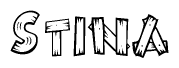 The clipart image shows the name Stina stylized to look as if it has been constructed out of wooden planks or logs. Each letter is designed to resemble pieces of wood.