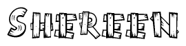 The image contains the name Shereen written in a decorative, stylized font with a hand-drawn appearance. The lines are made up of what appears to be planks of wood, which are nailed together