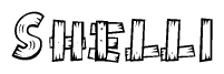 The clipart image shows the name Shelli stylized to look like it is constructed out of separate wooden planks or boards, with each letter having wood grain and plank-like details.