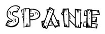 The clipart image shows the name Spane stylized to look as if it has been constructed out of wooden planks or logs. Each letter is designed to resemble pieces of wood.