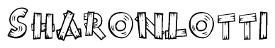 The image contains the name Sharonlotti written in a decorative, stylized font with a hand-drawn appearance. The lines are made up of what appears to be planks of wood, which are nailed together
