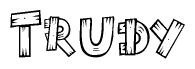 The clipart image shows the name Trudy stylized to look as if it has been constructed out of wooden planks or logs. Each letter is designed to resemble pieces of wood.