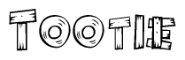 The clipart image shows the name Tootie stylized to look like it is constructed out of separate wooden planks or boards, with each letter having wood grain and plank-like details.