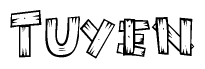 The image contains the name Tuyen written in a decorative, stylized font with a hand-drawn appearance. The lines are made up of what appears to be planks of wood, which are nailed together