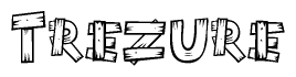 The image contains the name Trezure written in a decorative, stylized font with a hand-drawn appearance. The lines are made up of what appears to be planks of wood, which are nailed together