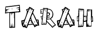 The clipart image shows the name Tarah stylized to look as if it has been constructed out of wooden planks or logs. Each letter is designed to resemble pieces of wood.