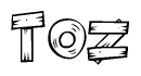 The clipart image shows the name Toz stylized to look like it is constructed out of separate wooden planks or boards, with each letter having wood grain and plank-like details.