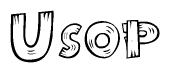 The clipart image shows the name Usop stylized to look as if it has been constructed out of wooden planks or logs. Each letter is designed to resemble pieces of wood.