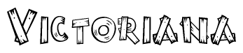 The clipart image shows the name Victoriana stylized to look as if it has been constructed out of wooden planks or logs. Each letter is designed to resemble pieces of wood.