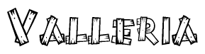 The image contains the name Valleria written in a decorative, stylized font with a hand-drawn appearance. The lines are made up of what appears to be planks of wood, which are nailed together