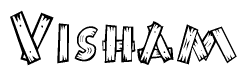 The clipart image shows the name Visham stylized to look as if it has been constructed out of wooden planks or logs. Each letter is designed to resemble pieces of wood.