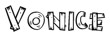 The image contains the name Vonice written in a decorative, stylized font with a hand-drawn appearance. The lines are made up of what appears to be planks of wood, which are nailed together