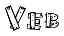 The image contains the name Veb written in a decorative, stylized font with a hand-drawn appearance. The lines are made up of what appears to be planks of wood, which are nailed together