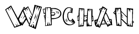 The clipart image shows the name Wpchan stylized to look like it is constructed out of separate wooden planks or boards, with each letter having wood grain and plank-like details.
