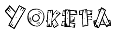 The clipart image shows the name Yokefa stylized to look as if it has been constructed out of wooden planks or logs. Each letter is designed to resemble pieces of wood.