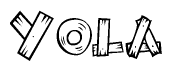 The clipart image shows the name Yola stylized to look like it is constructed out of separate wooden planks or boards, with each letter having wood grain and plank-like details.