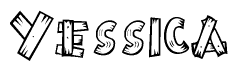 The image contains the name Yessica written in a decorative, stylized font with a hand-drawn appearance. The lines are made up of what appears to be planks of wood, which are nailed together