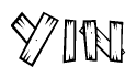 The clipart image shows the name Yin stylized to look like it is constructed out of separate wooden planks or boards, with each letter having wood grain and plank-like details.