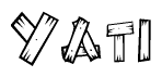 The clipart image shows the name Yati stylized to look as if it has been constructed out of wooden planks or logs. Each letter is designed to resemble pieces of wood.