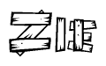 The clipart image shows the name Zie stylized to look like it is constructed out of separate wooden planks or boards, with each letter having wood grain and plank-like details.