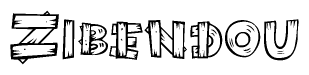 The image contains the name Zibendou written in a decorative, stylized font with a hand-drawn appearance. The lines are made up of what appears to be planks of wood, which are nailed together