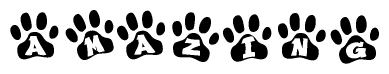 The image shows a row of animal paw prints, each containing a letter. The letters spell out the word Amazing within the paw prints.