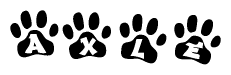 The image shows a series of animal paw prints arranged horizontally. Within each paw print, there's a letter; together they spell Axle